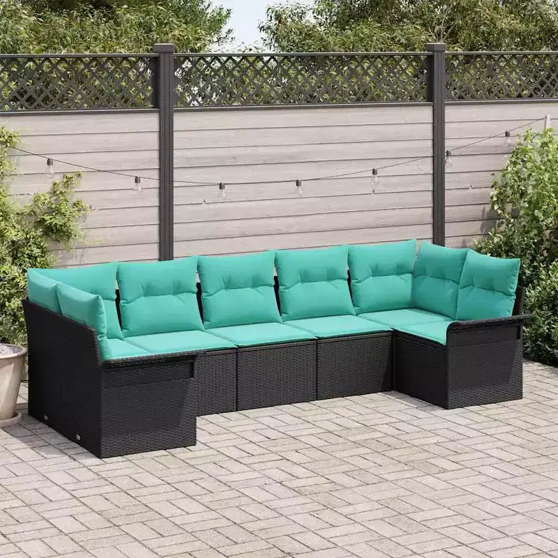 vidaXL Salon de jardin avec coussins 7 pcs Résine tressée noire