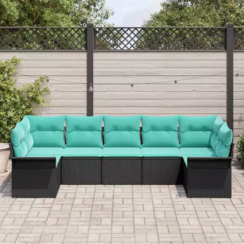 vidaXL Salon de jardin avec coussins 7 pcs Résine tressée noire
