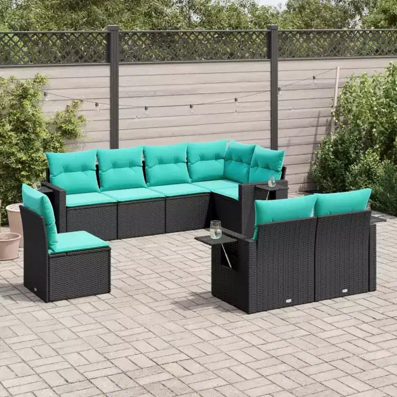 vidaXL Salon de jardin 8 pcs avec coussins résine tressée noir