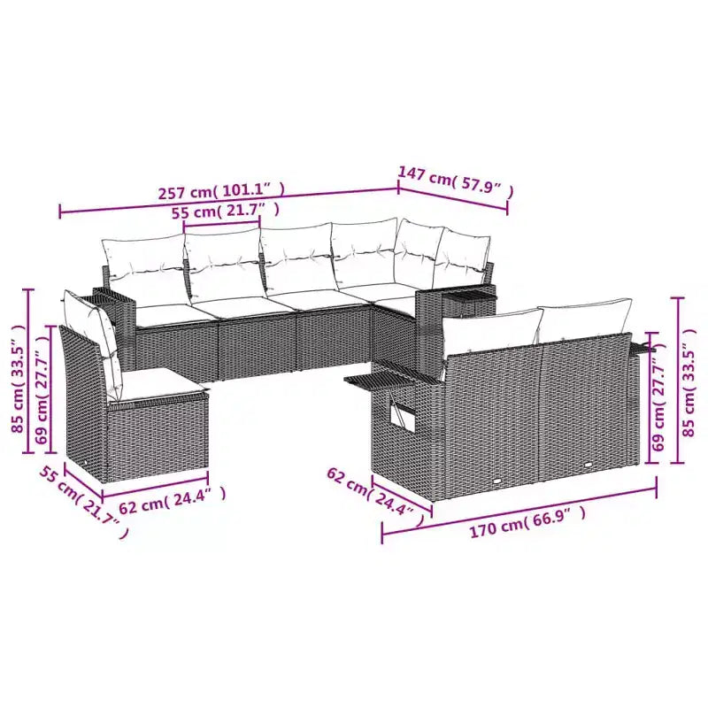 vidaXL Salon de jardin 8 pcs avec coussins résine tressée noir