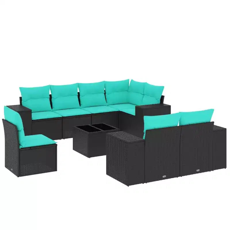 vidaXL 9 Piece Patio Sofa Set with Cushions Black Poly Rattan