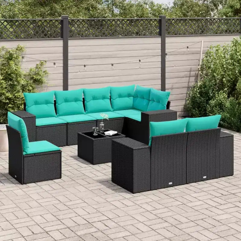 vidaXL Salon de jardin 9 pcs avec coussins résine tressée noir