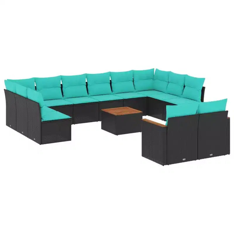 vidaXL 13 Piece Patio Sofa Set with Cushions Black Poly Rattan