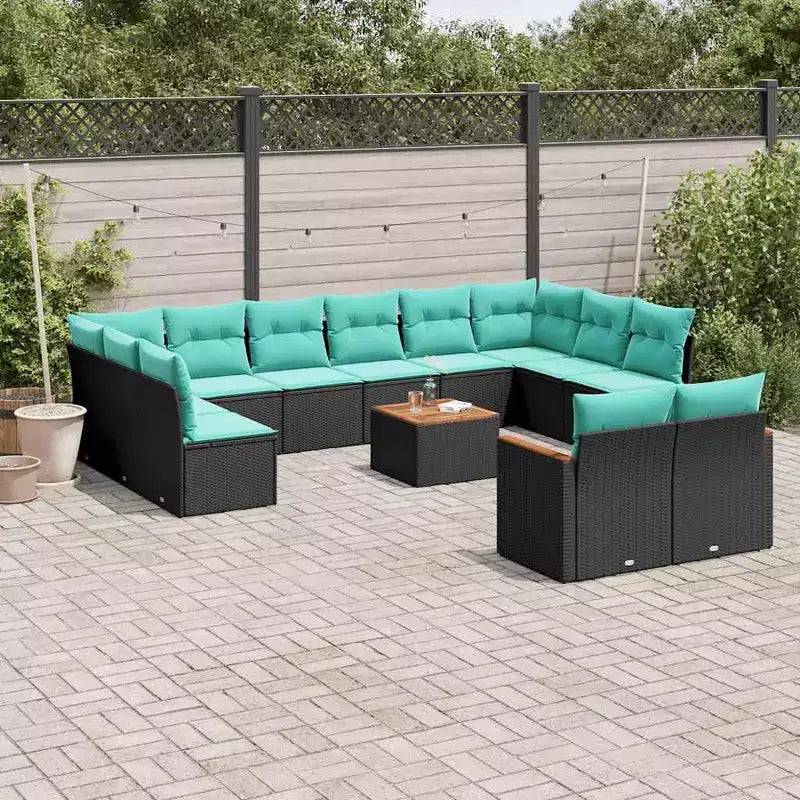 vidaXL Ensemble de canapés de jardin 13 pièces avec coussins résine tressée noir