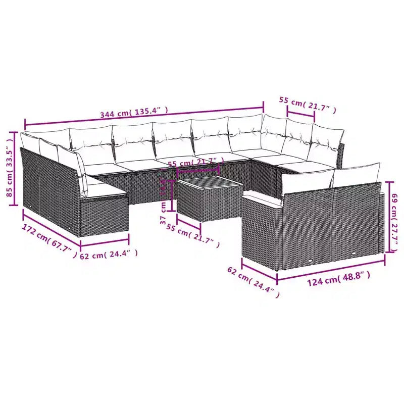 vidaXL Ensemble de canapés de jardin 13 pièces avec coussins résine tressée noir