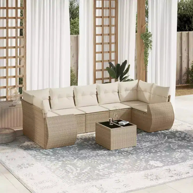 vidaXL Ensemble de canapés de jardin 8 pcs avec coussins résine tressée marron - Marron et crème