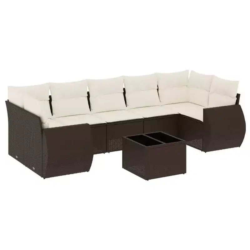 vidaXL 8 Piece Patio Sofa Set with Cushions Brown Poly Rattan - Brown and Cream