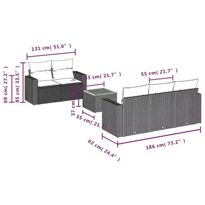 vidaXL Ensemble de canapés de jardin 6 pièces avec coussins Résine tressée noire