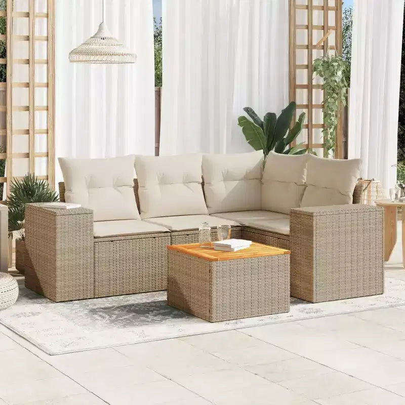vidaXL Salon de jardin avec coussins, mobilier d'extérieur 5 pièces en poly rotin