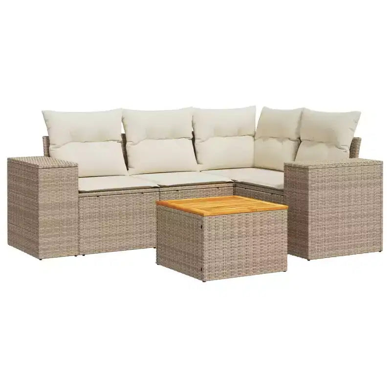 vidaXL Patio Sofa Set with Cushions Outdoor Furniture 5 Piece Poly Rattan