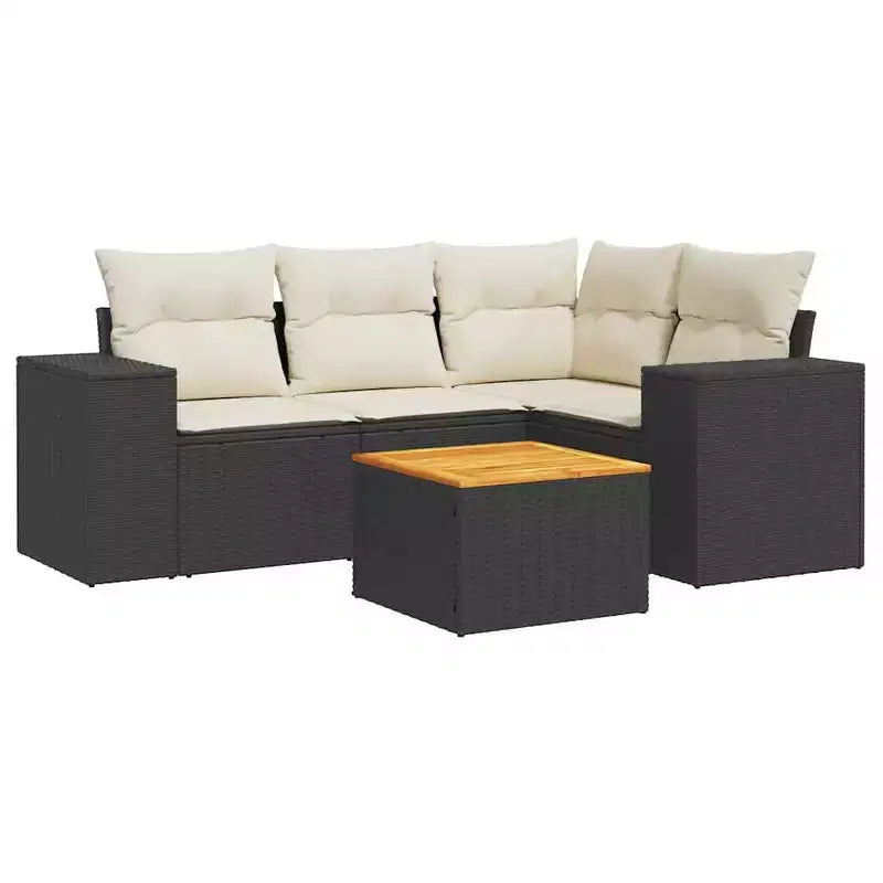 vidaXL Salon de jardin avec coussins, mobilier d'extérieur 5 pièces en poly rotin