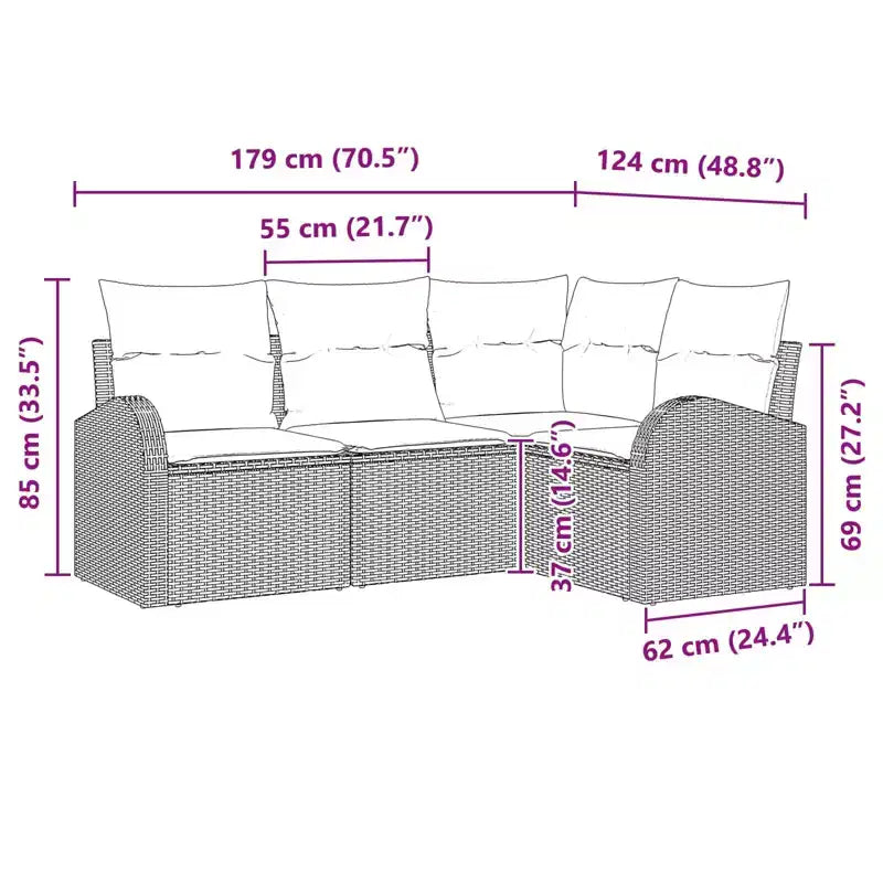 vidaXL Salon de jardin avec coussins 4 pcs Résine tressée marron