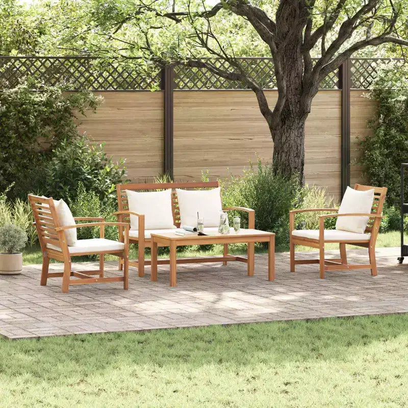 Ensemble canapé de jardin 4 pièces en teck massif naturel