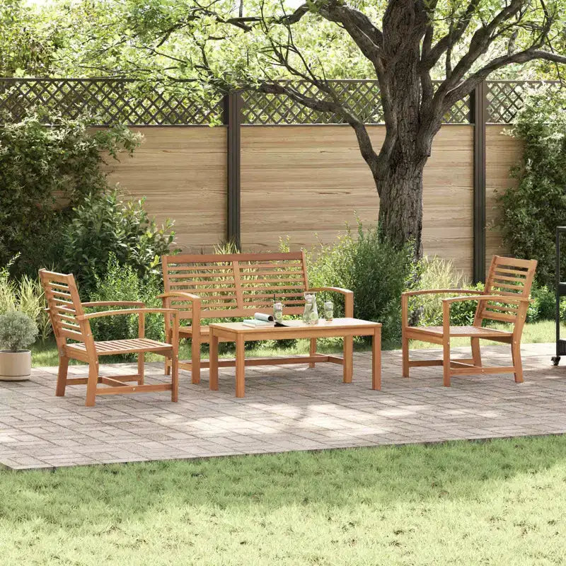 Ensemble canapé de jardin 4 pièces en teck massif naturel