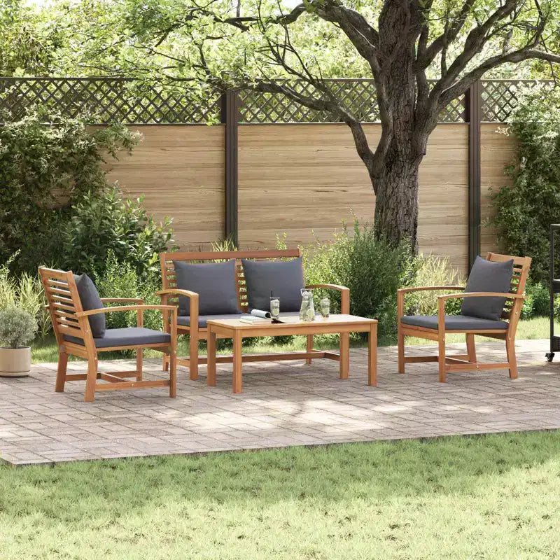 Ensemble canapé de jardin 4 pièces en teck massif naturel