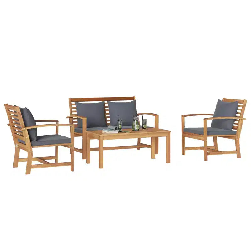 Ensemble canapé de jardin 4 pièces en teck massif naturel