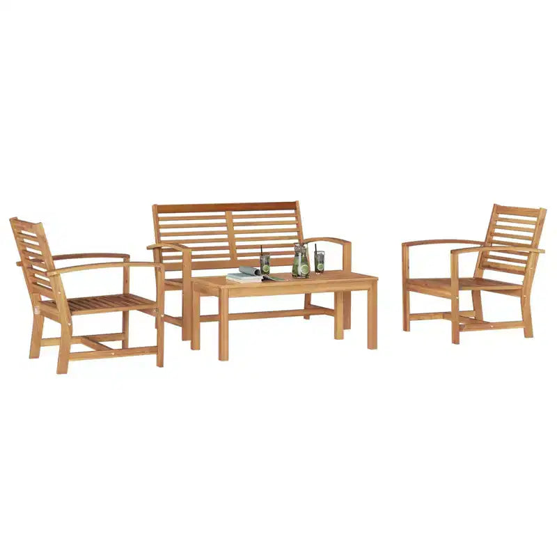 Ensemble canapé de jardin 4 pièces en teck massif naturel