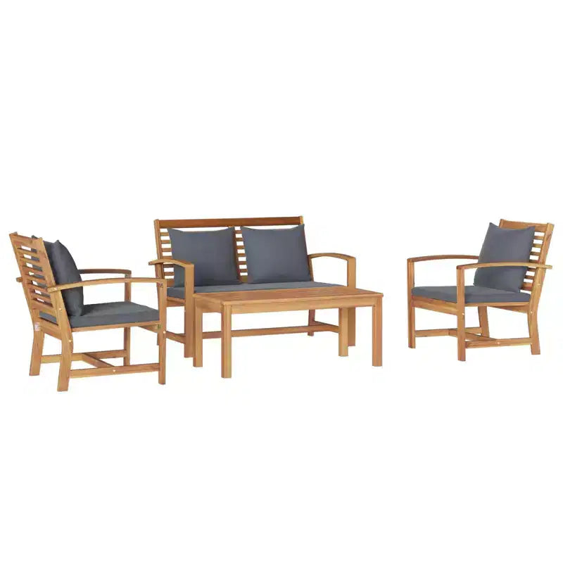 Ensemble canapé de jardin 4 pièces en teck massif naturel