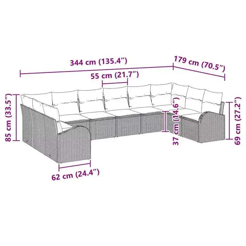 vidaXL Salon de jardin 10 pcs marron en rotin synthétique