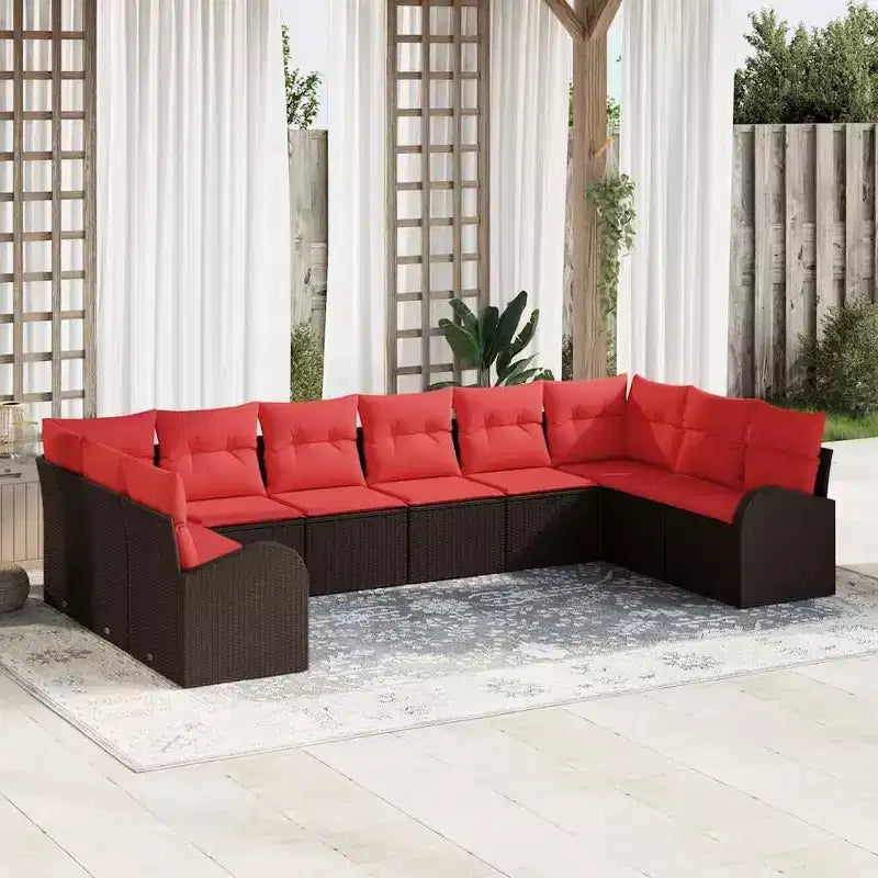 vidaXL Salon de jardin 10 pcs marron en rotin synthétique