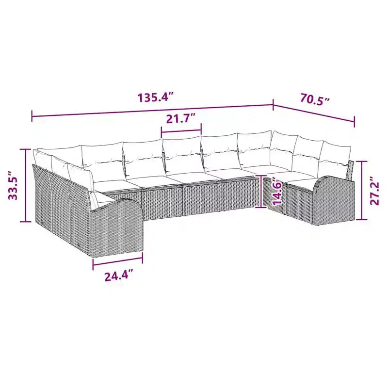 vidaXL Salon de jardin 10 pcs marron en rotin synthétique