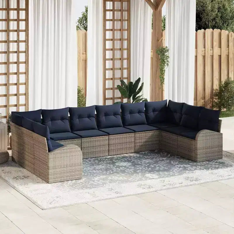 vidaXL Salon de jardin 10 pcs marron en rotin synthétique