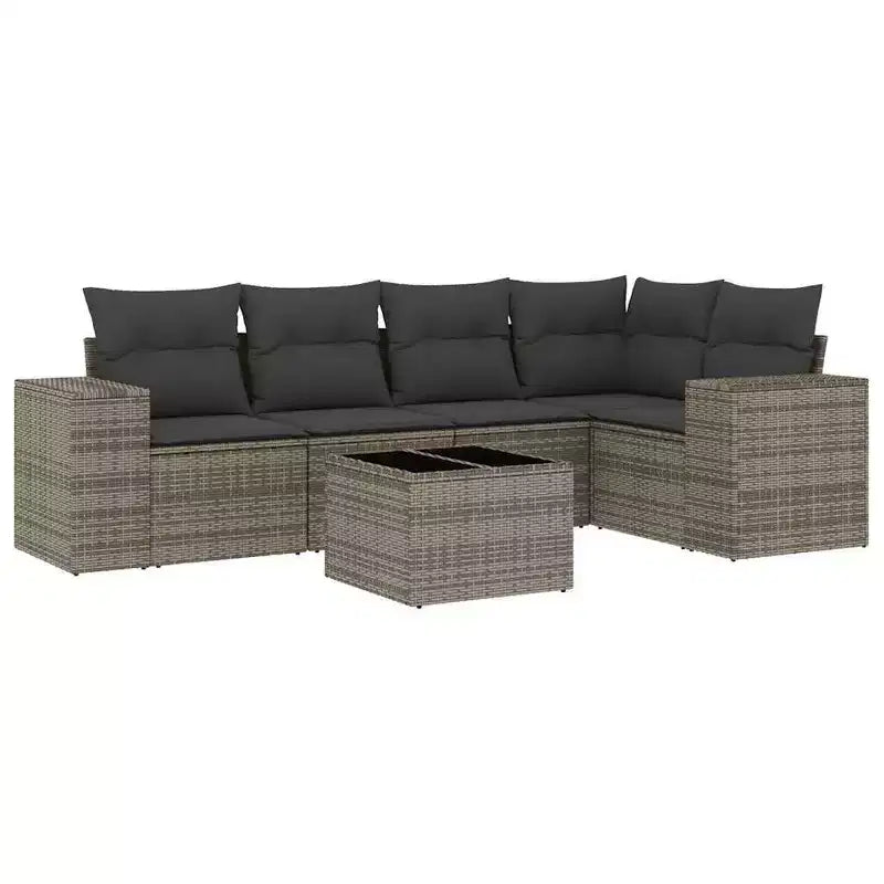 vidaXL 6 Piece Patio Sofa Set with Cushions Gray Poly Rattan