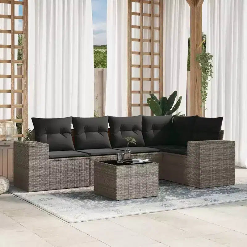vidaXL Salon de jardin 6 pièces avec coussins, gris, résine tressée