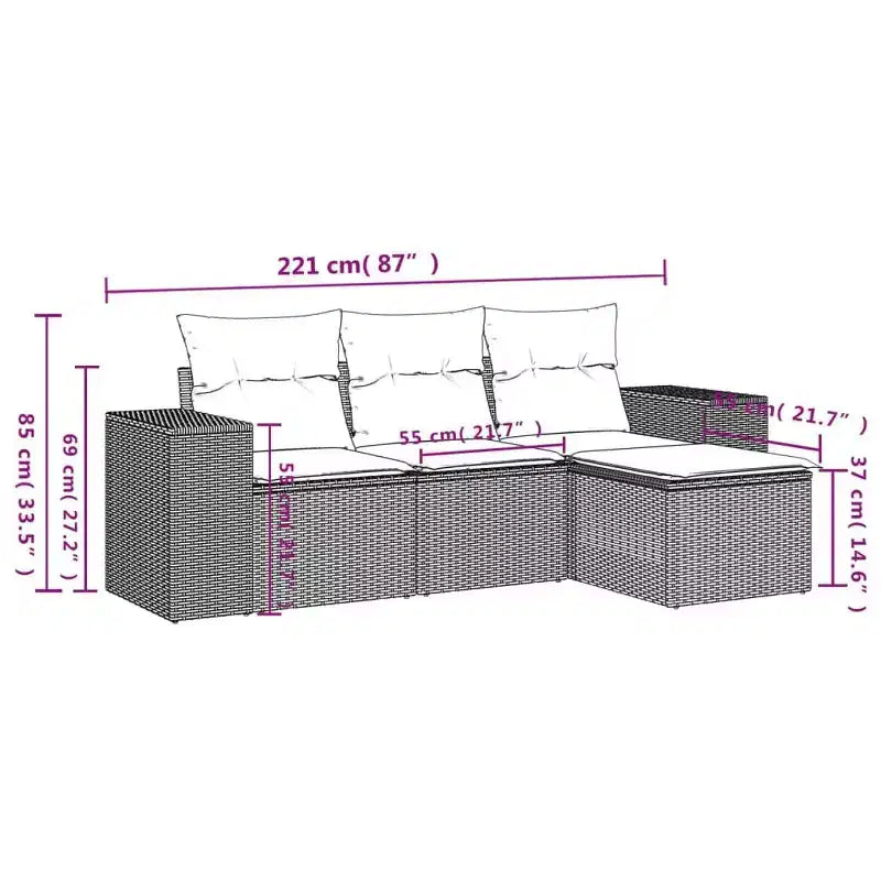 vidaXL Salon de jardin 4 pièces avec coussins en résine tressée gris
