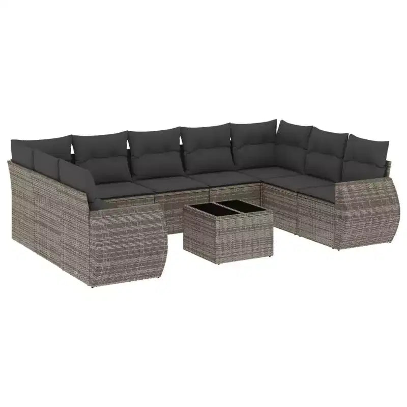 vidaXL 10 Piece Patio Sofa Set with Cushions Gray Poly Rattan