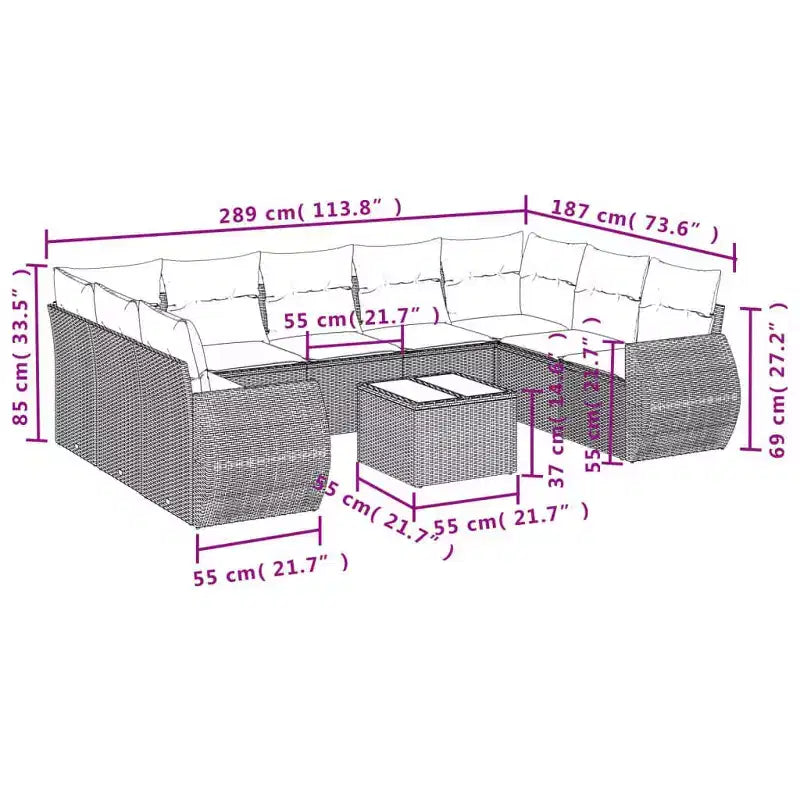 vidaXL Salon de jardin 10 pcs avec coussins Résine tressée Gris