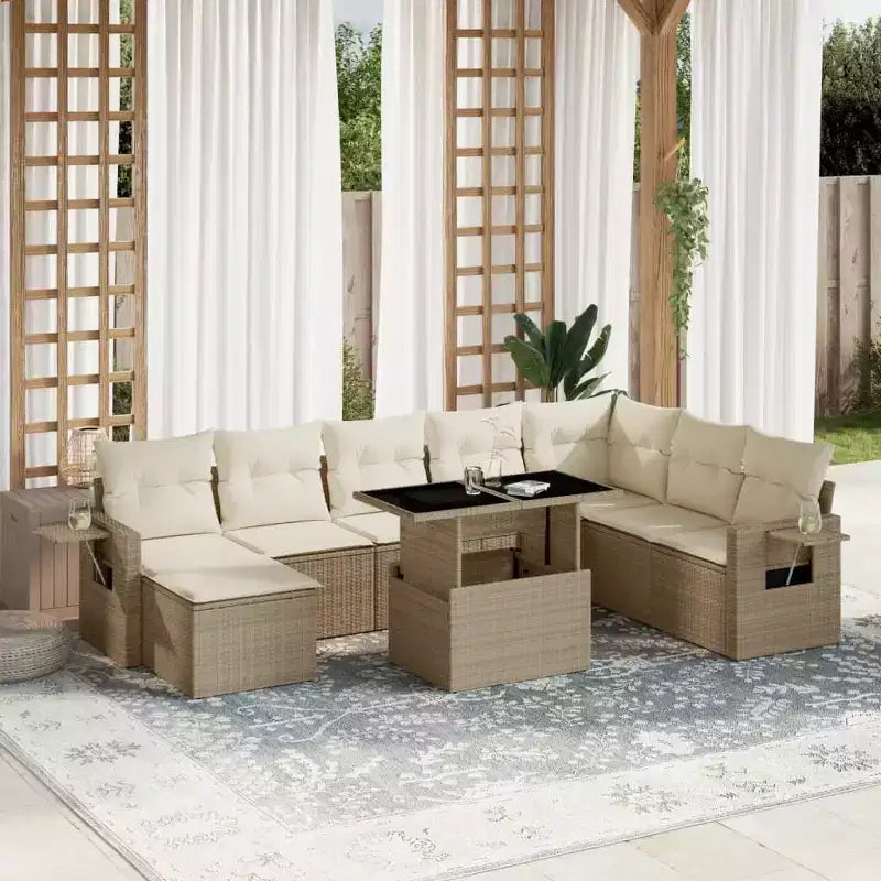 vidaXL Salon de jardin 9 pcs avec coussins résine tressée