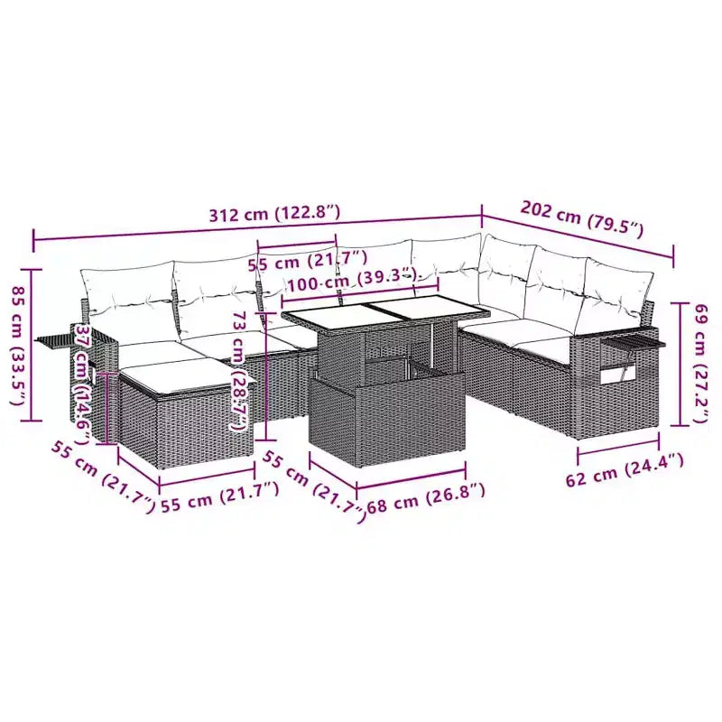 vidaXL Salon de jardin 9 pcs avec coussins résine tressée