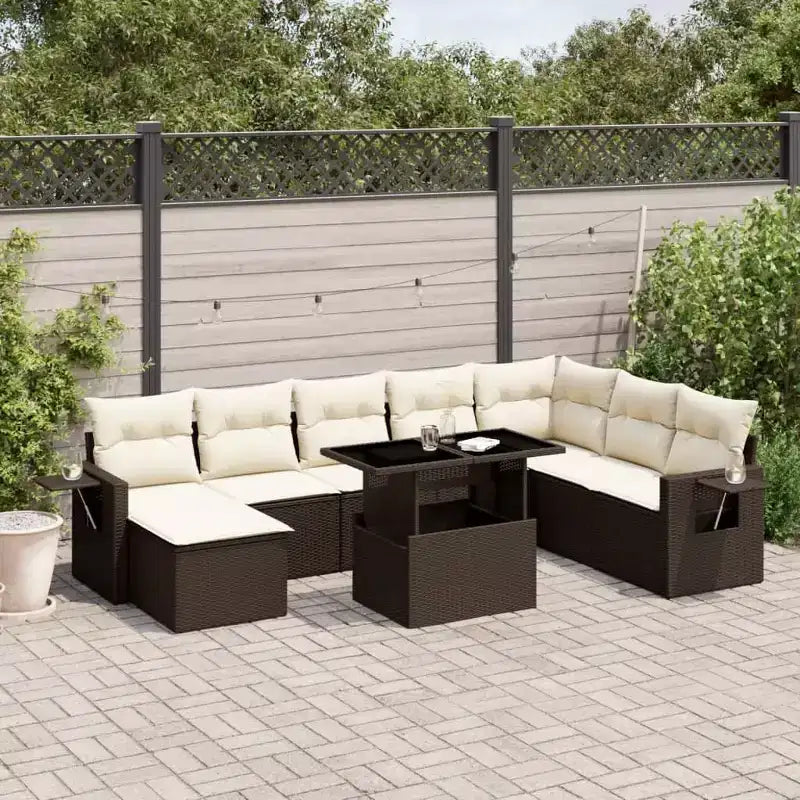 vidaXL Salon de jardin 9 pcs avec coussins résine tressée