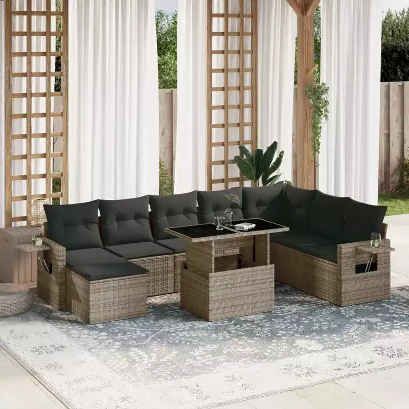 vidaXL Salon de jardin 9 pcs avec coussins résine tressée