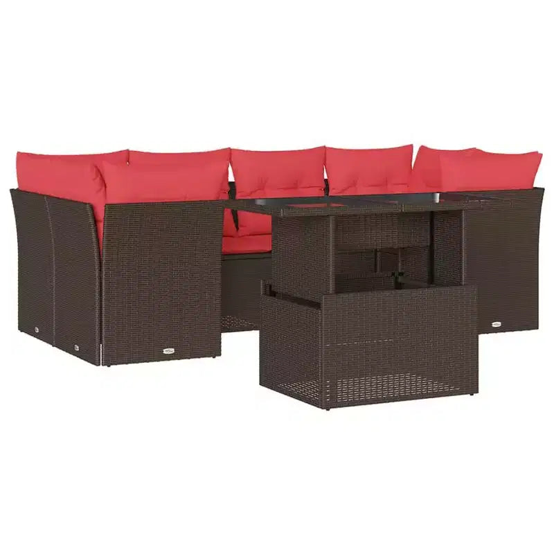 vidaXL Patio Sofa Set with Cushions Modular Outdoor Seating 7 Piece Poly Rattan