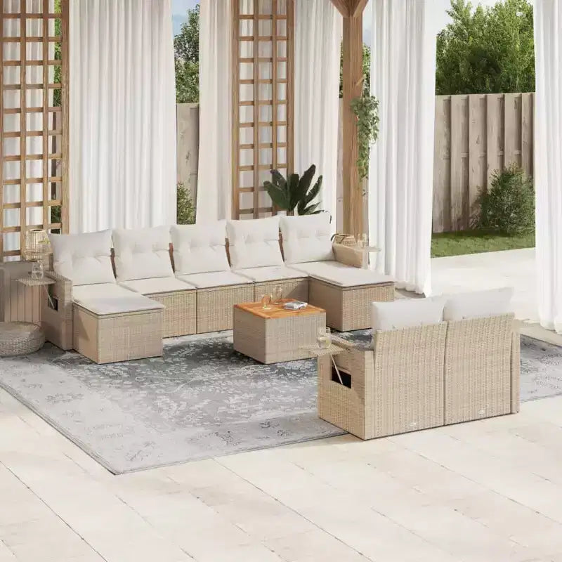 vidaXL Salon de jardin 9 pcs avec coussins résine tressée beige