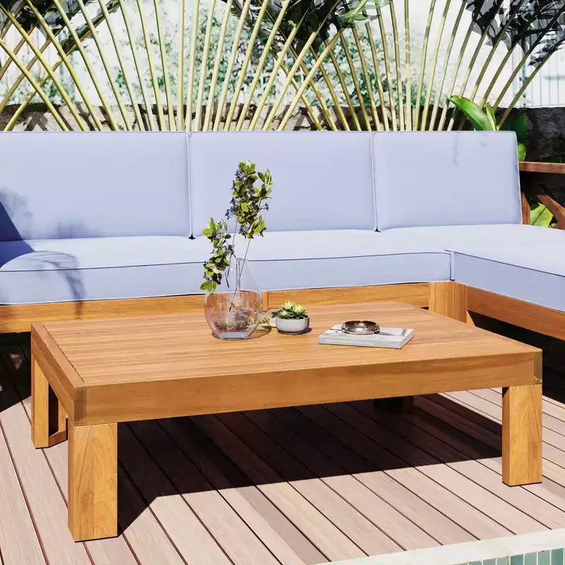MAYEERTY Patio extérieur en bois 5 pièces canapé sectionnel avec coussins finition naturelle et coussins gris