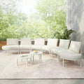 MAYEERTY 8 Pieces Patio Sofa Furniture Set, Half Moon Outdoor Sectional Sofa with 2 High-Low Coffee Tables 6 Pillows & Cushions Beige