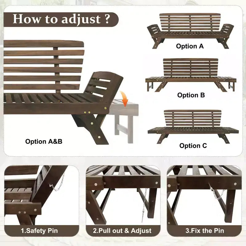 MAYEERTY Lit de Repos Extérieur Réglable en Bois pour Patio, Canapé Chaise Longue avec Coussins pour Petits Espaces