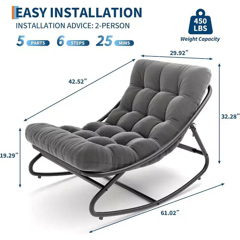 Chaise berçante Papasan surdimensionnée COZONY, coussin épais supportant 450 lb, fauteuil à bascule œuf pour chambre, salon, patio, véranda, jardin
