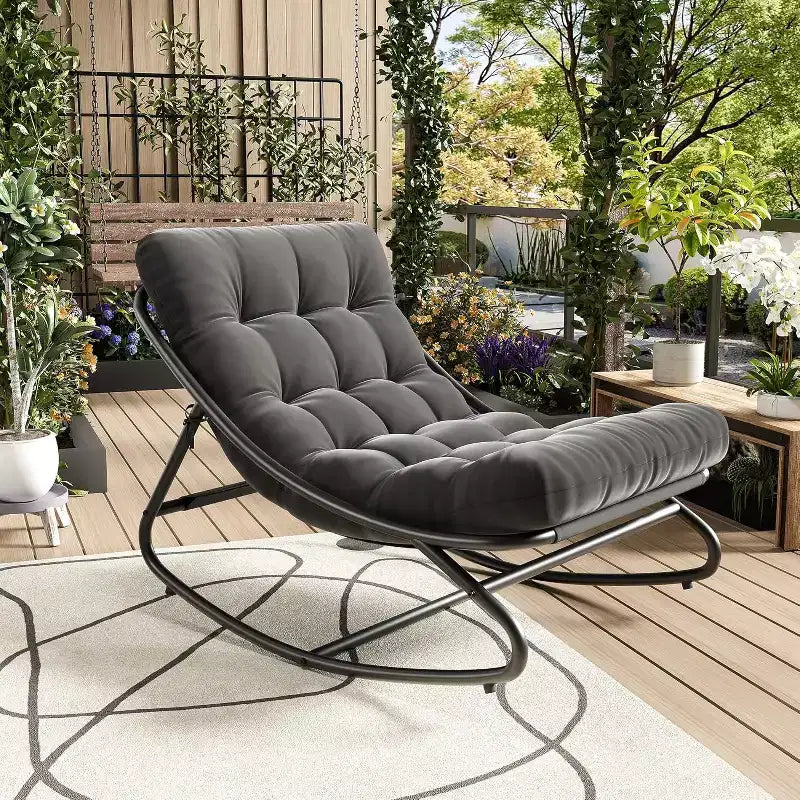 Chaise berçante Papasan surdimensionnée COZONY, coussin épais supportant 450 lb, fauteuil à bascule œuf pour chambre, salon, patio, véranda, jardin