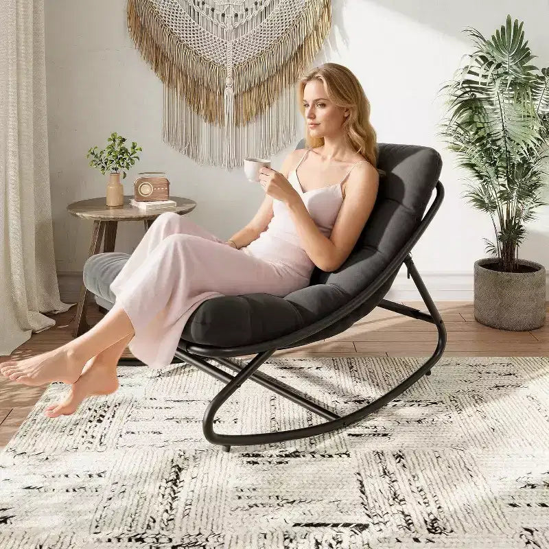 Chaise berçante Papasan surdimensionnée COZONY, coussin épais supportant 450 lb, fauteuil à bascule œuf pour chambre, salon, patio, véranda, jardin