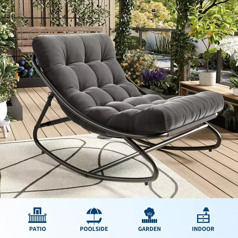 Chaise berçante Papasan surdimensionnée COZONY, coussin épais supportant 450 lb, fauteuil à bascule œuf pour chambre, salon, patio, véranda, jardin
