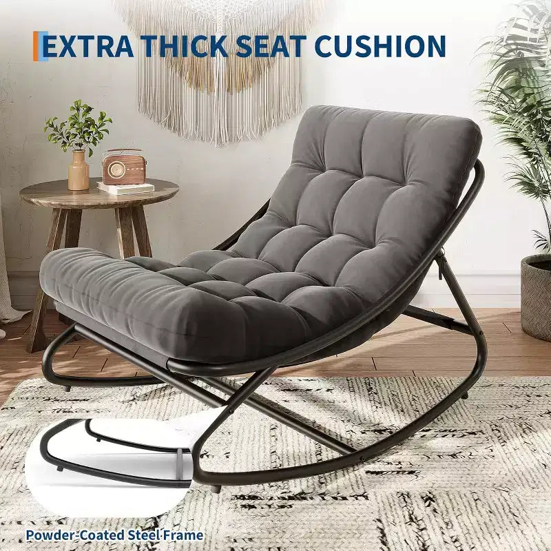 Chaise berçante Papasan surdimensionnée COZONY, coussin épais supportant 450 lb, fauteuil à bascule œuf pour chambre, salon, patio, véranda, jardin