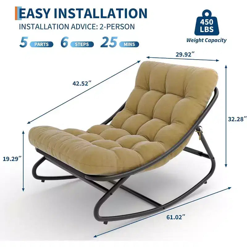 Chaise berçante Papasan surdimensionnée COZONY, coussin épais supportant 450 lb, fauteuil à bascule œuf pour chambre, salon, patio, véranda, jardin