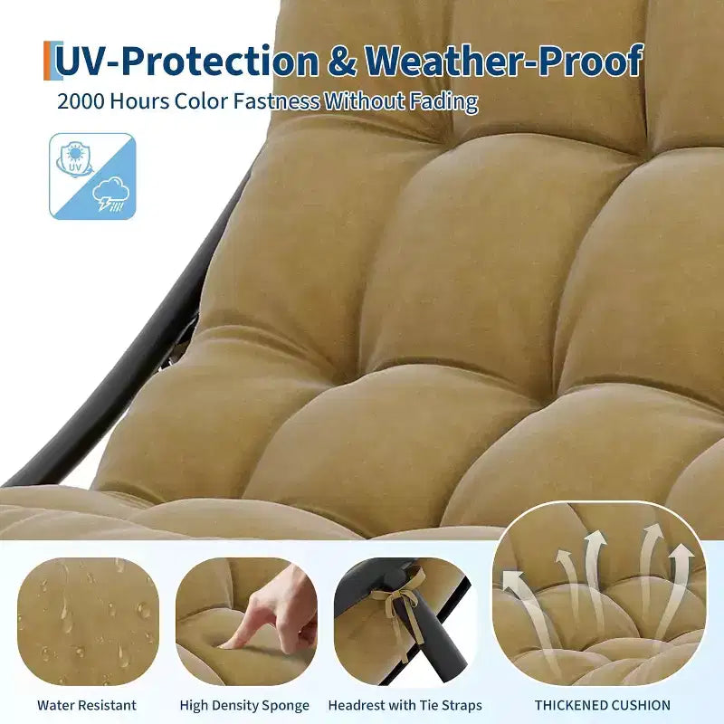 Chaise berçante Papasan surdimensionnée COZONY, coussin épais supportant 450 lb, fauteuil à bascule œuf pour chambre, salon, patio, véranda, jardin