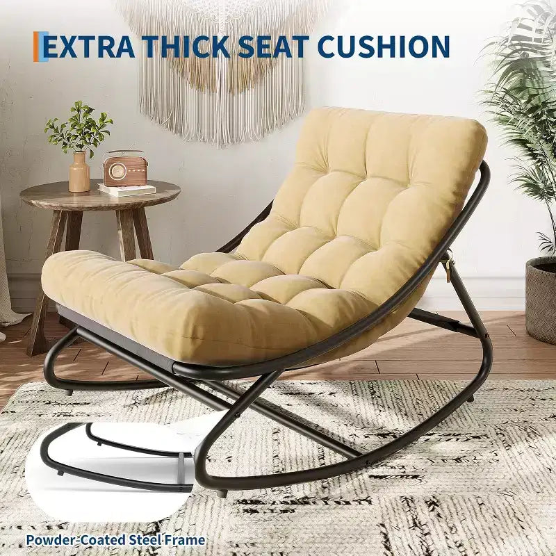 Chaise berçante Papasan surdimensionnée COZONY, coussin épais supportant 450 lb, fauteuil à bascule œuf pour chambre, salon, patio, véranda, jardin