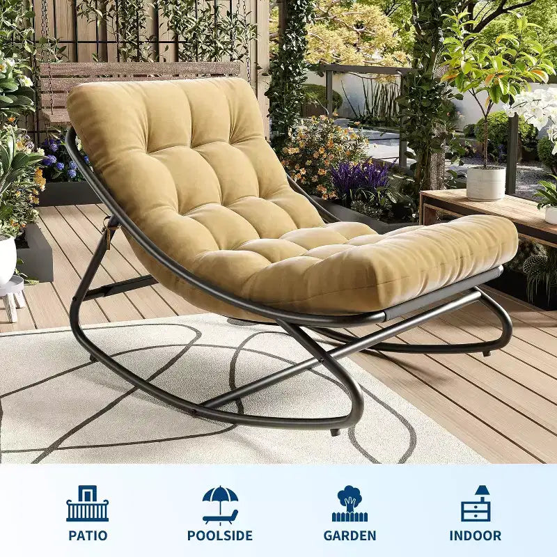 Chaise berçante Papasan surdimensionnée COZONY, coussin épais supportant 450 lb, fauteuil à bascule œuf pour chambre, salon, patio, véranda, jardin