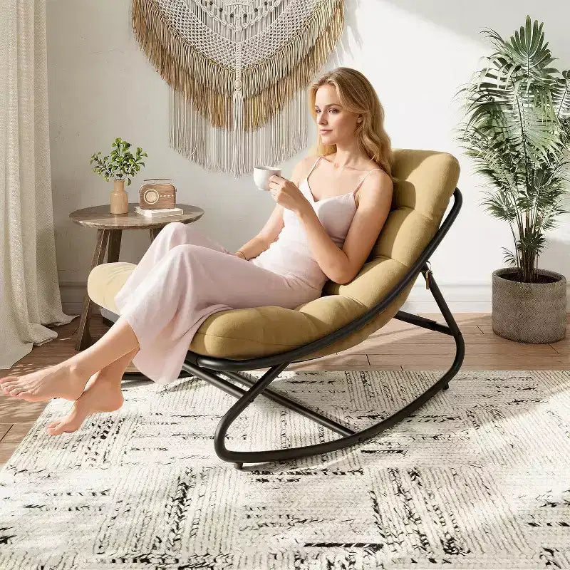 Chaise berçante Papasan surdimensionnée COZONY, coussin épais supportant 450 lb, fauteuil à bascule œuf pour chambre, salon, patio, véranda, jardin